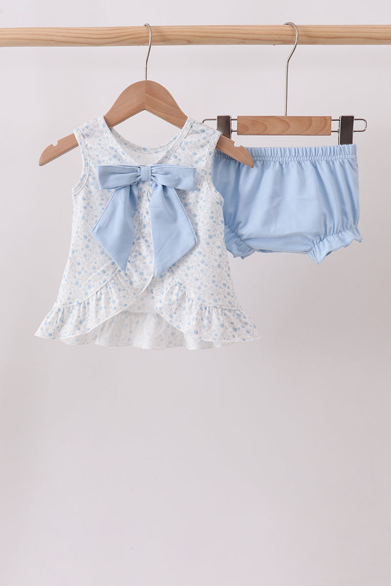 Blue Floral Smocked Ruffle Bloomer Set