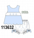 Blue Sailboat Smocked Scalloped Bloomer Set