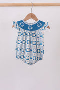 Blue Crab Embroidered Checkered Ruffle Bubble