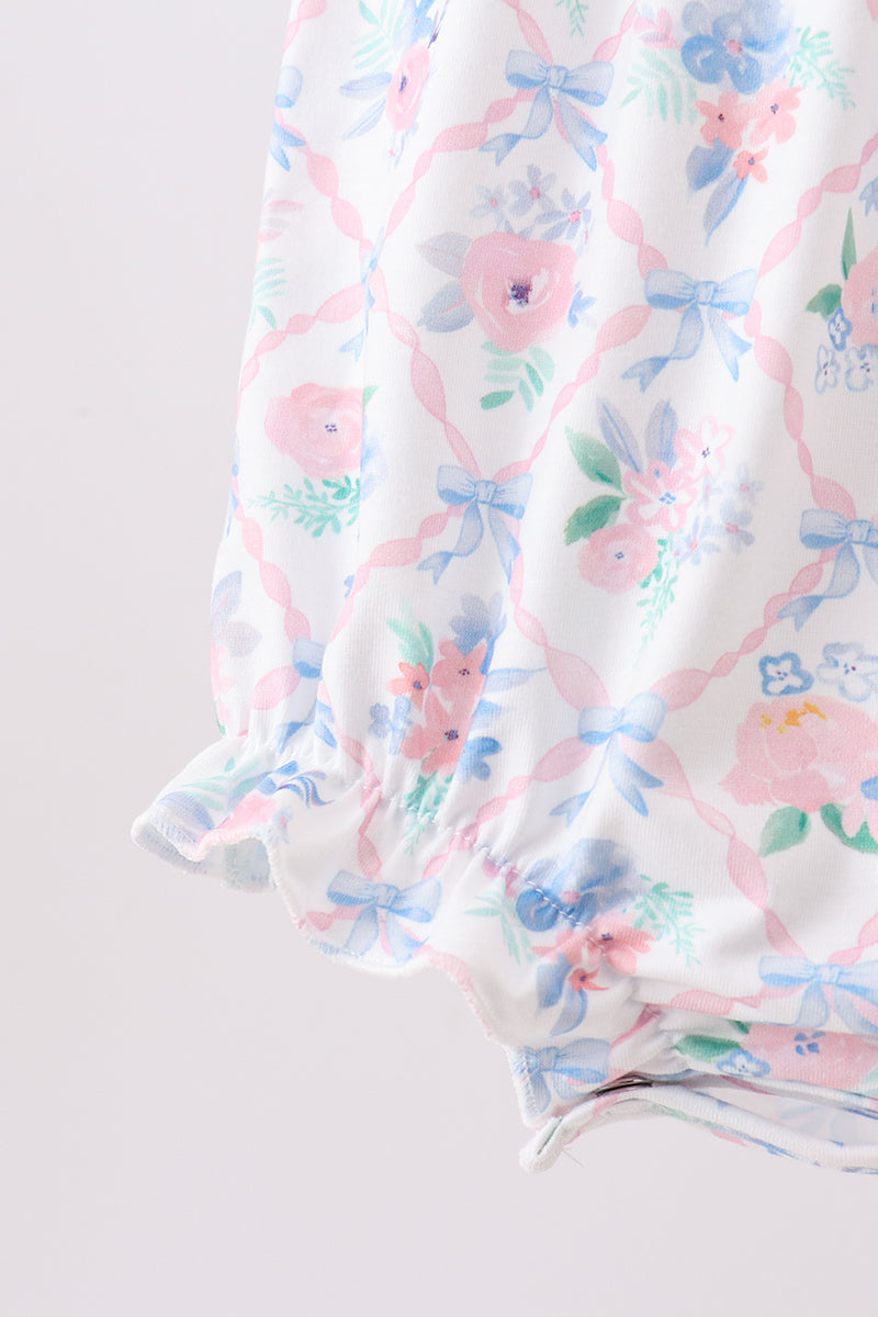 Blue Floral Smocked Bubble