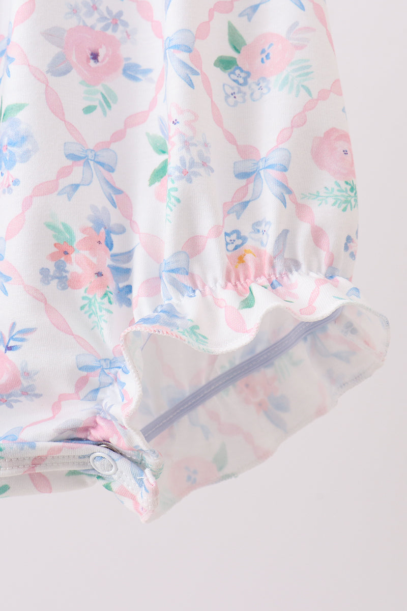 Blue Floral Smocked Bubble