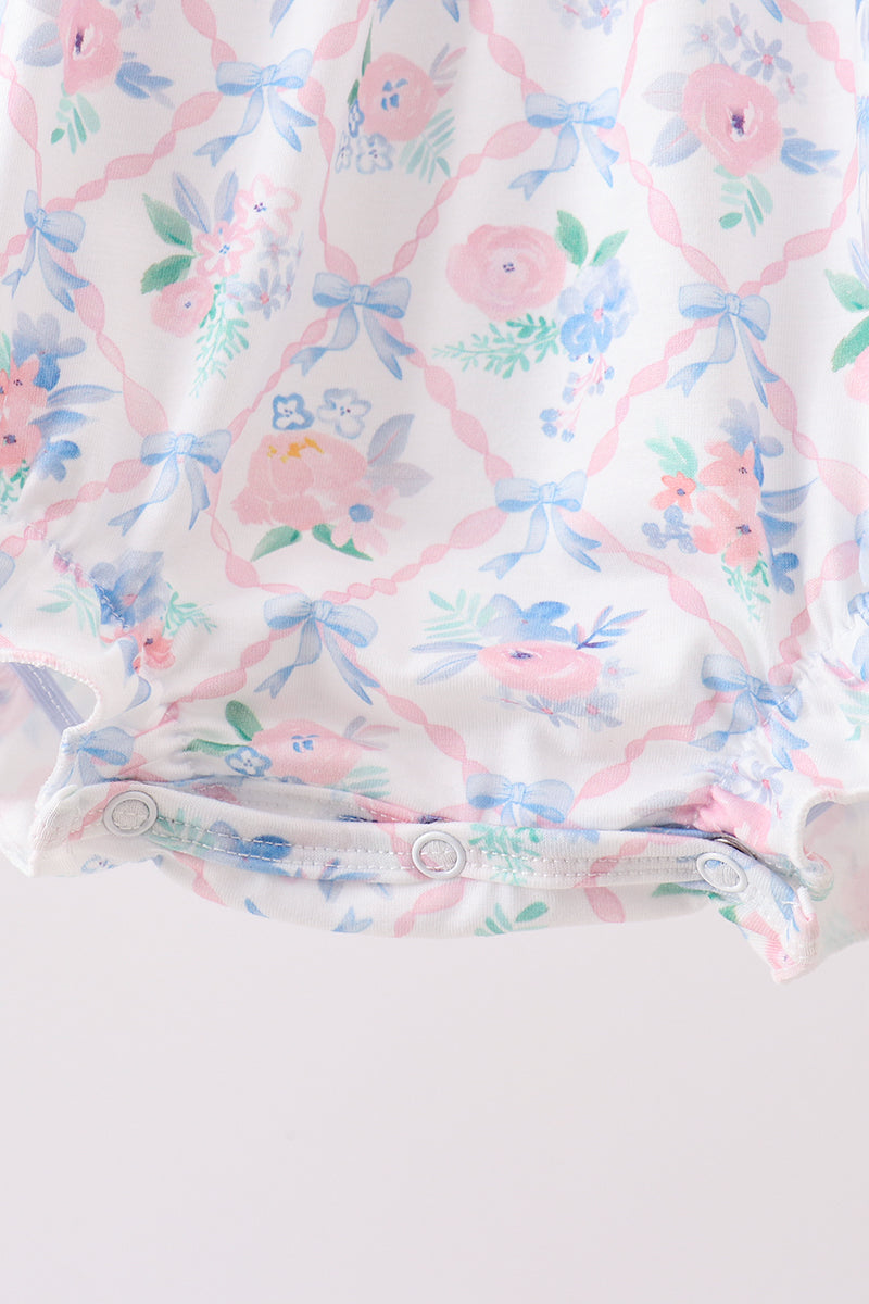 Blue Floral Smocked Bubble