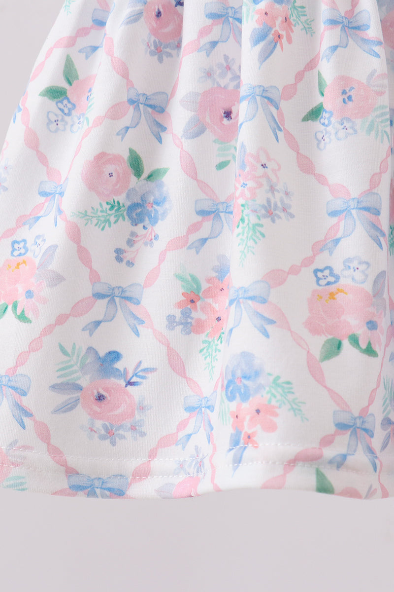 Blue Floral Smocked Bloomer Set