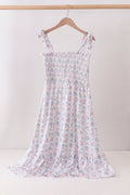 Blue Floral Smocked Mom Dress