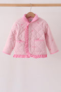 Pink corduroy bow embroidery ruffle jacket