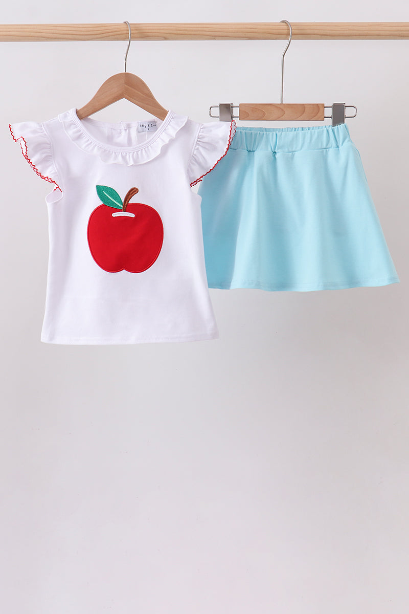 Blue Apple Applique Skorts Set