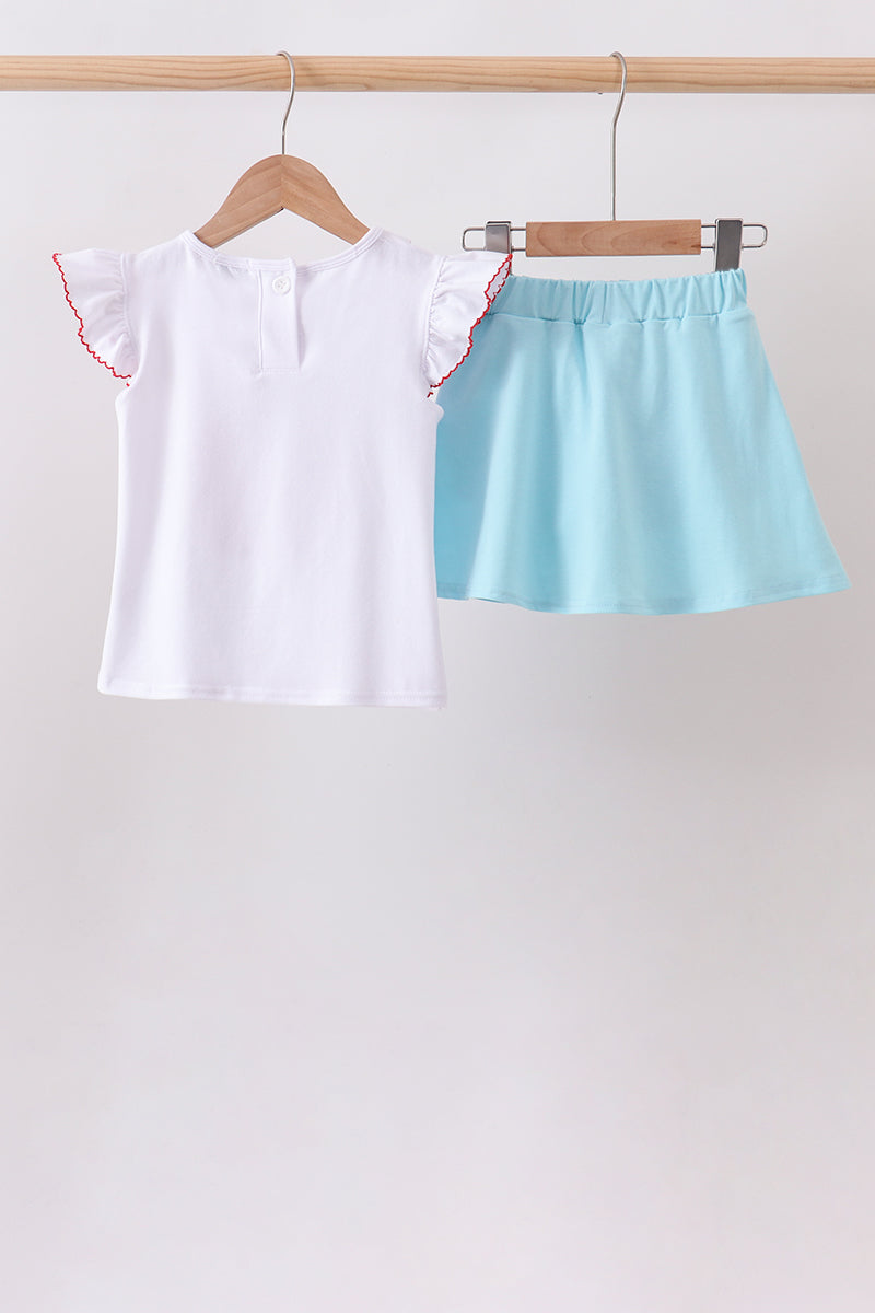 Blue Apple Applique Skorts Set