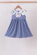 Navy Apple Embroidered Gingham Dress