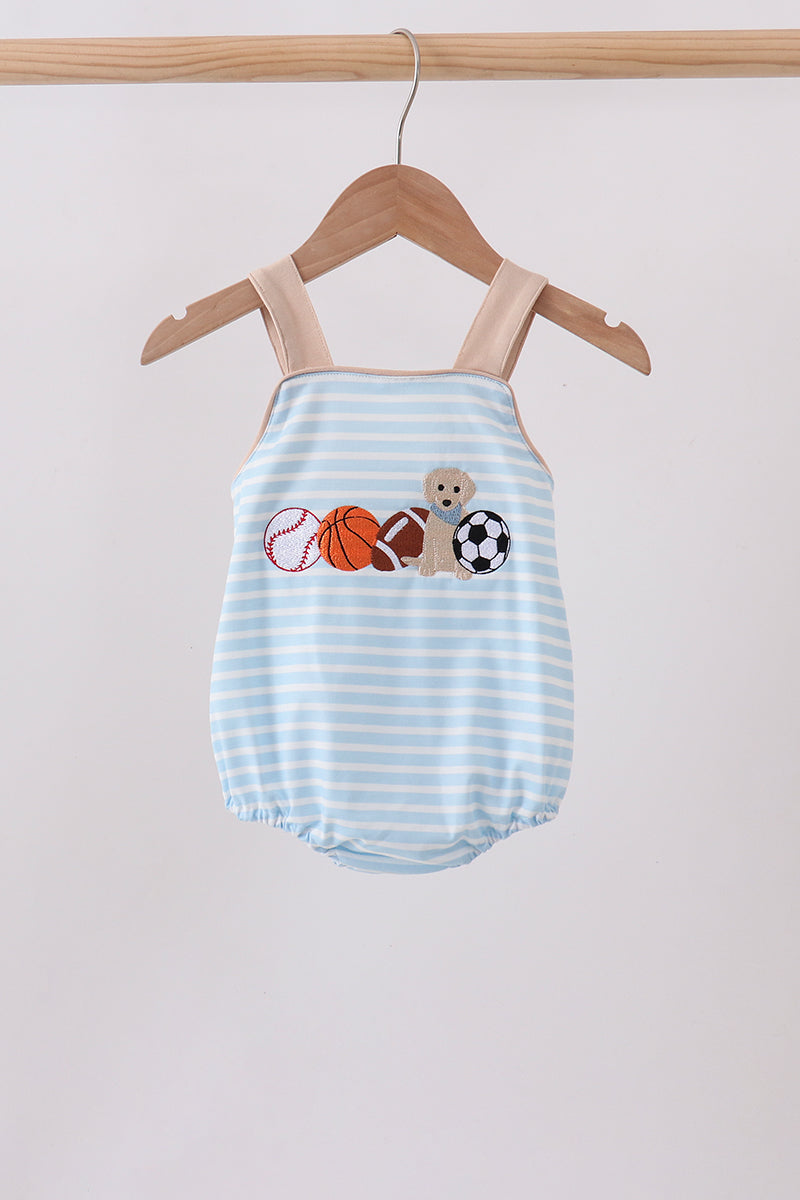 Blue Puppy Ball Embroidered Stripe Bubble