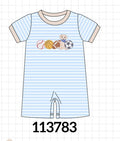 Blue Puppy Ball Embroidered Stripe Romper