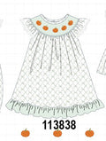 Sage pumpkin embroidery bow ruffle dress