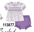 Purple floral smocked ruffle bloomer set