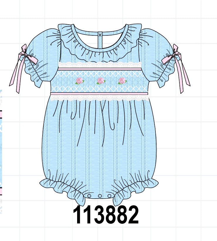 Blue Floral Smocked Lace Bubble