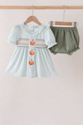 Sage pumpkin smocked gingham bloomer set