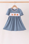 Blue turkey pumpkin embroidery dress