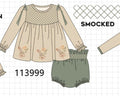 Khaki floral smocked bloomer set
