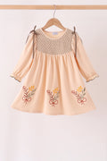 Khaki floral smocked dress