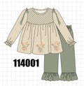 Khaki floral smocked ruffle pants set
