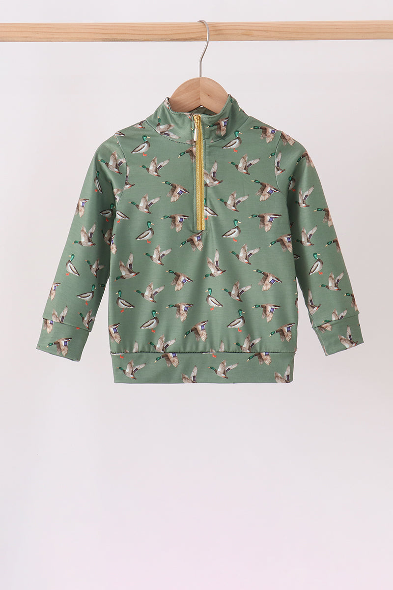 Green mallard zip pullover