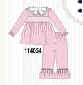 Pink corduroy lace smocked ruffle pants set