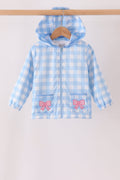 Blue bow embroidery gingham raincoat