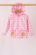 Pink floral embroidery gingham raincoat