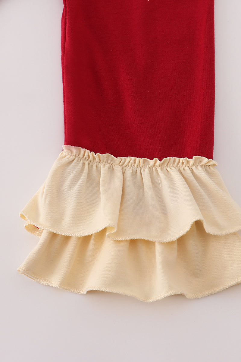 Wheat embridery ruffle pants set