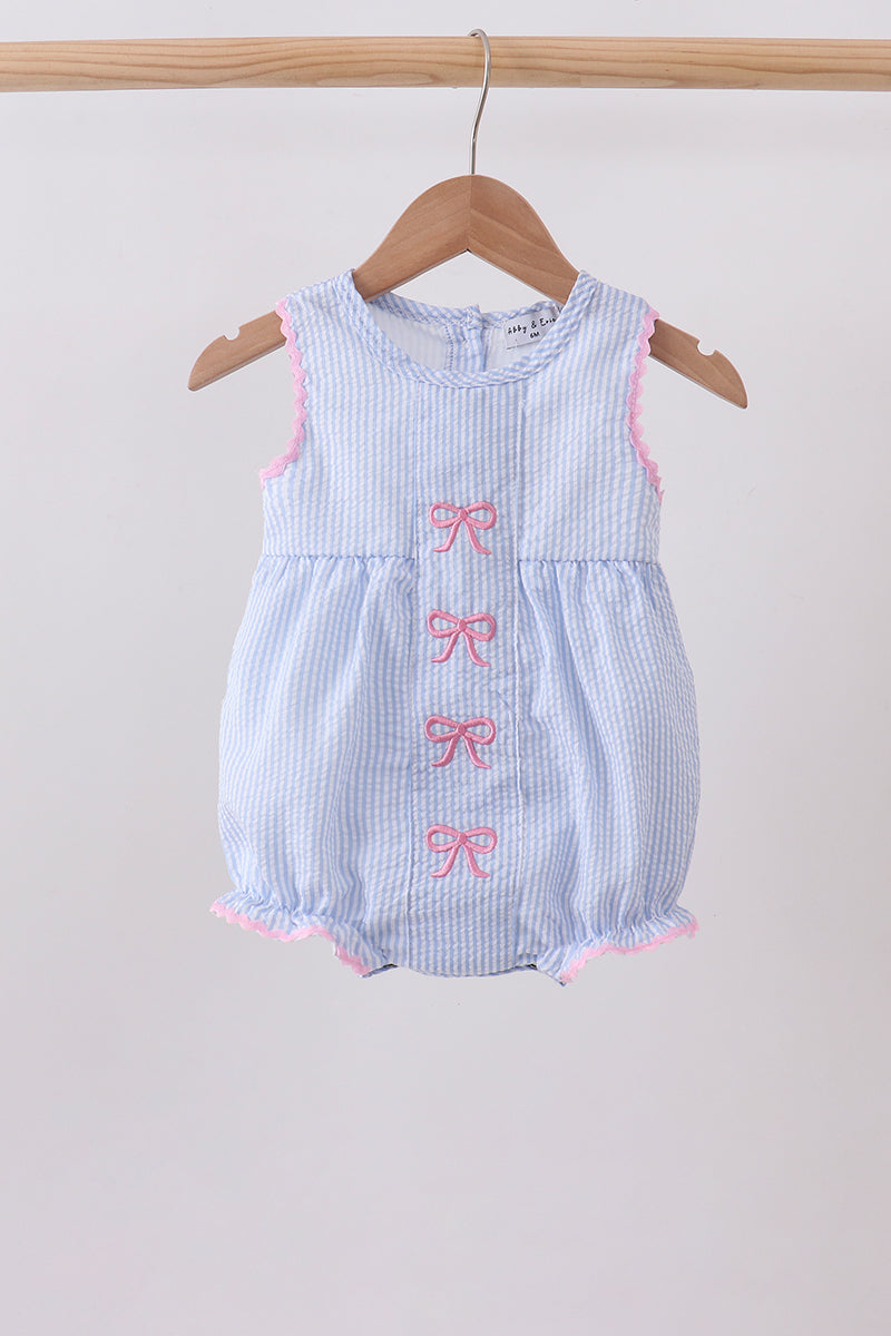 Blue Bow Embroidered Stripe Bubble
