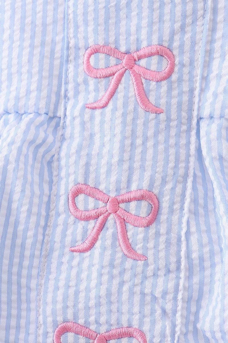 Blue Bow Embroidered Stripe Bubble