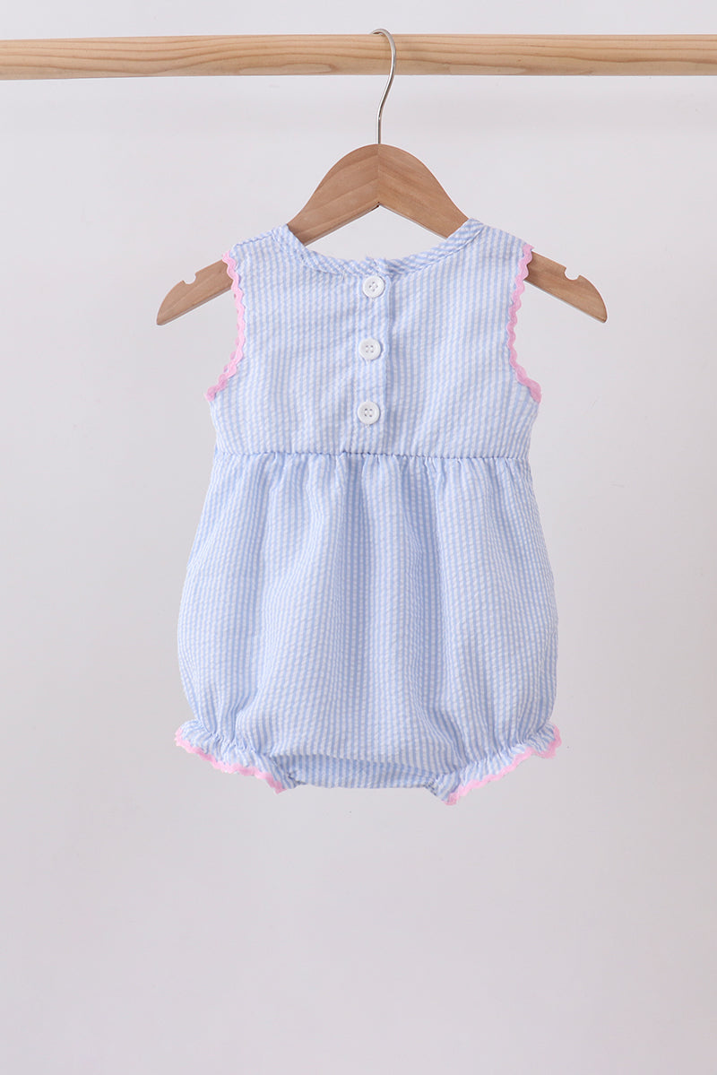 Blue Bow Embroidered Stripe Bubble