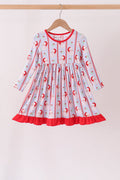 Blue santa claus bamboo ruffle dress