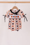 Pumpkin bow embroidery ruffle bubble