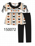 Pumpkin bow embroidery ruffle pants set