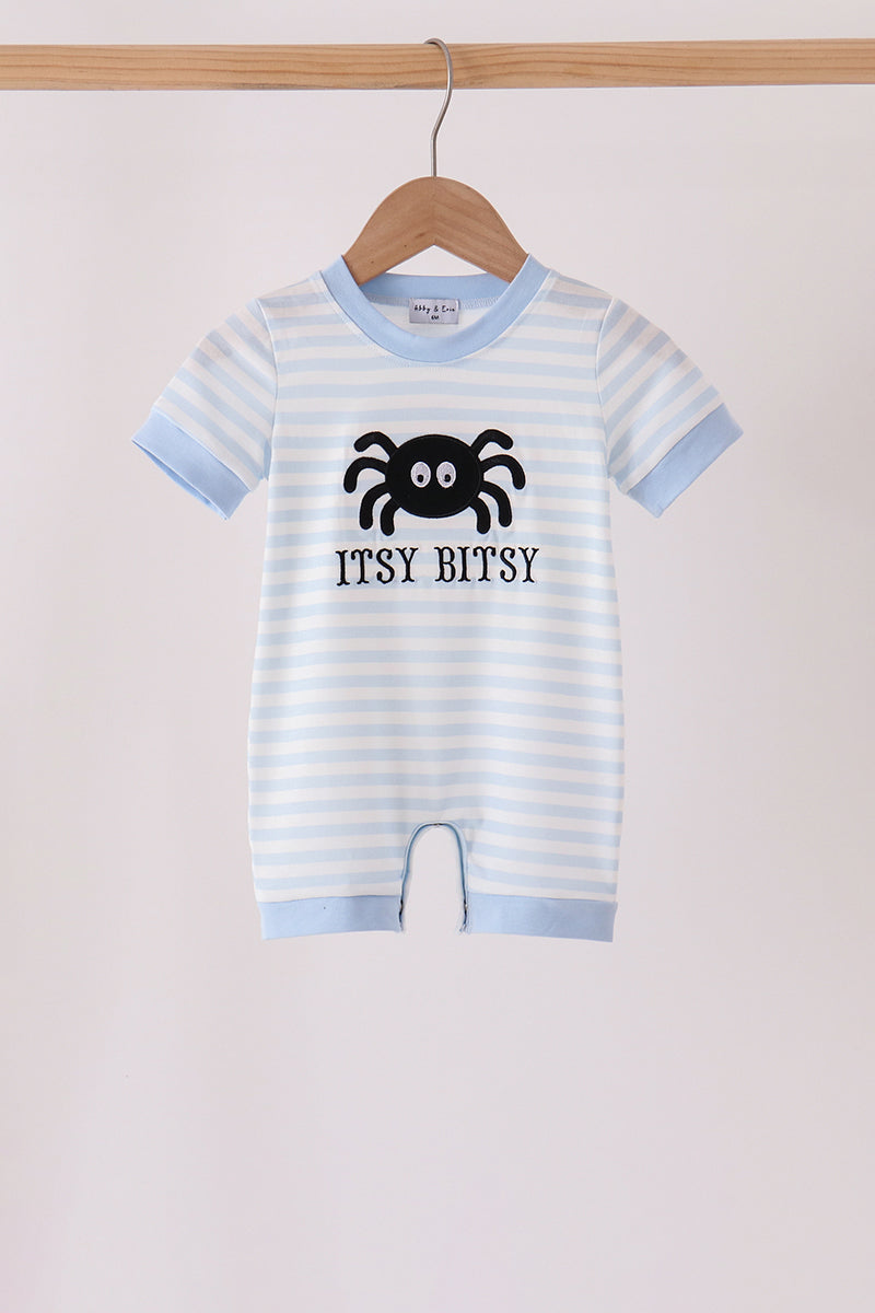 Blue Stripe Spider Embroidery Romper