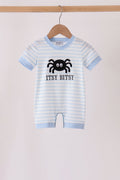 Blue Stripe Spider Embroidery Romper