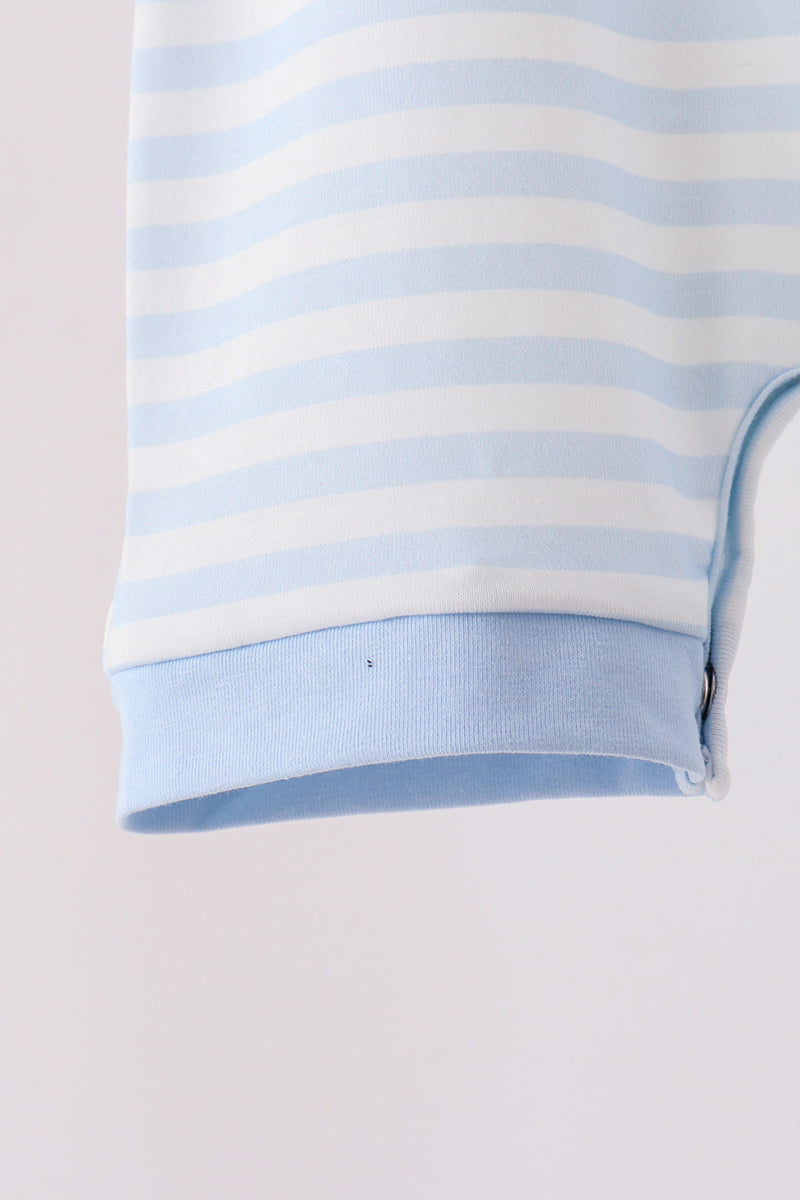 Blue Stripe Spider Embroidery Romper
