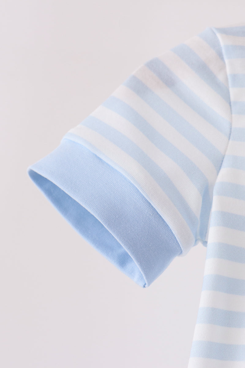 Blue Stripe Spider Embroidery Romper
