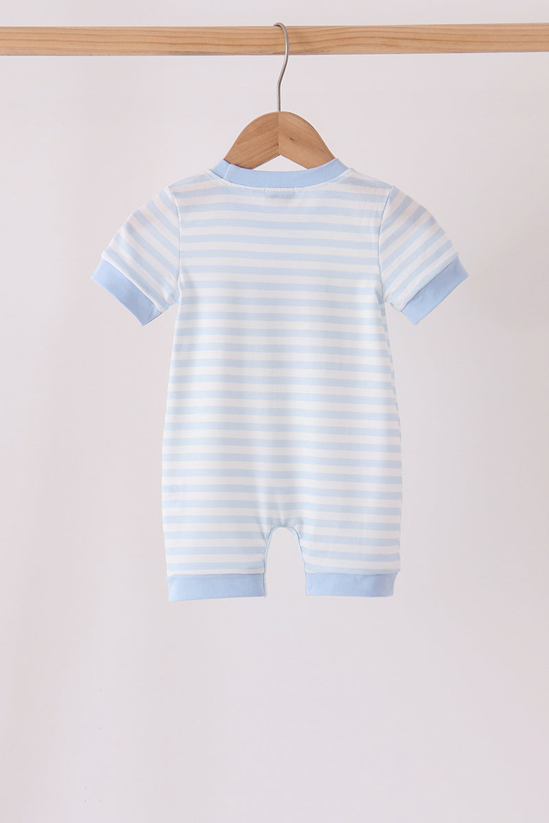 Blue Stripe Spider Embroidery Romper