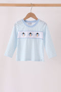 Blue turkey embroidery stripe top