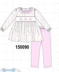 Pink floral turkey embroidery ruffle pants set