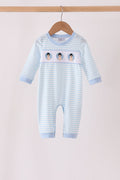 Blue turkey embroidery stripe romper