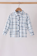 Blue plaid button down shirt