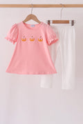 Pink pumpkin embroidery pants set