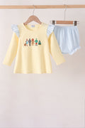 Beige character embroidery gingham bloomer set