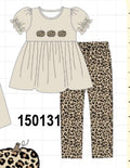 Leopard pumpkin applique pants set