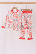 Coral gingerbread bamboo ruffle pants set