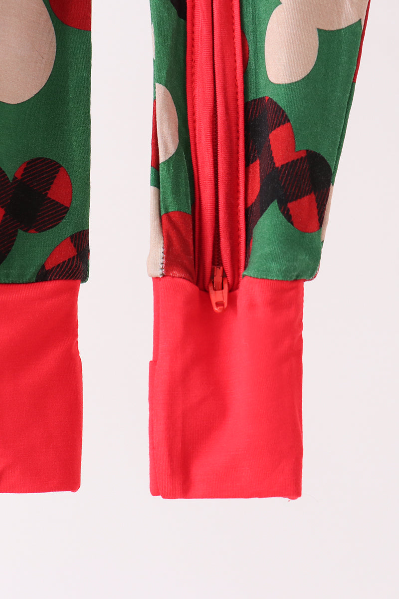 Red character bamboo zipper romper