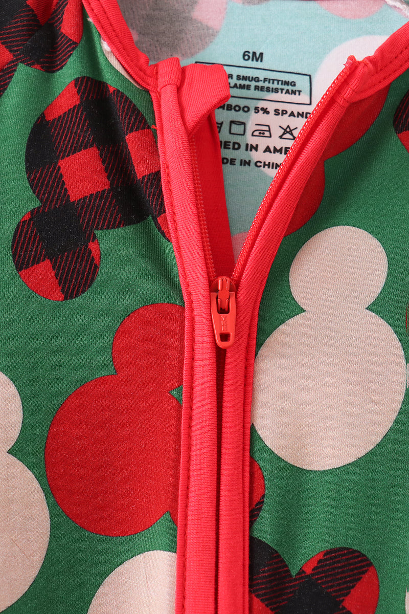 Red character bamboo zipper romper