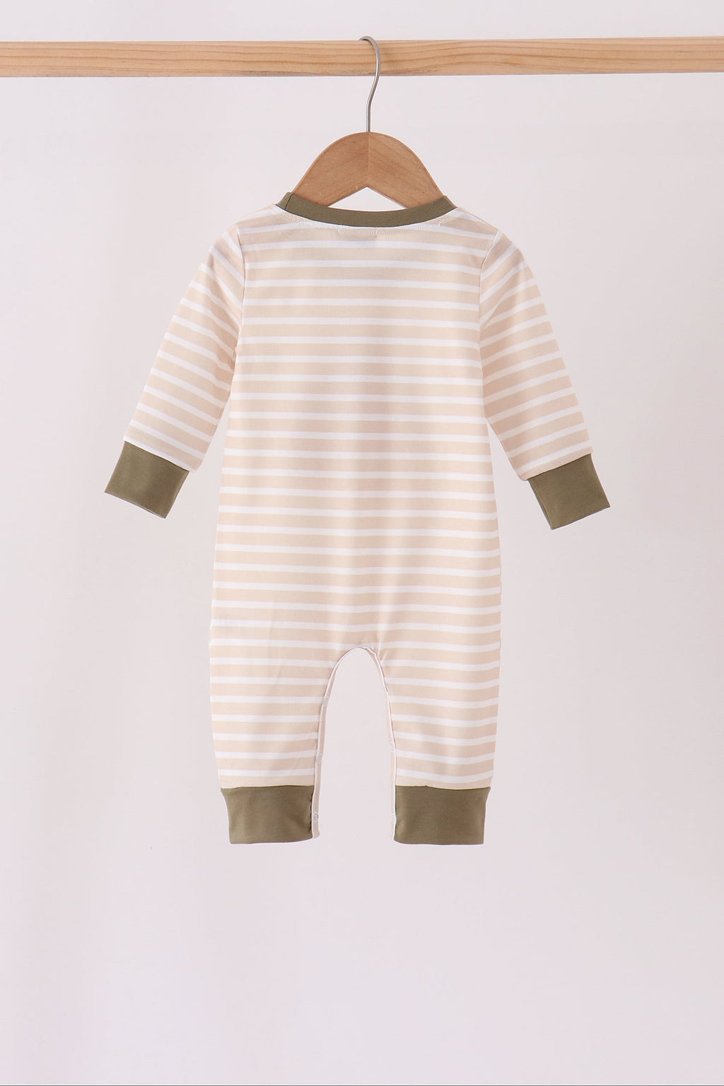 Olive turkey applique stripe romper