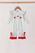Gray stripe santa french knot ruffle romper